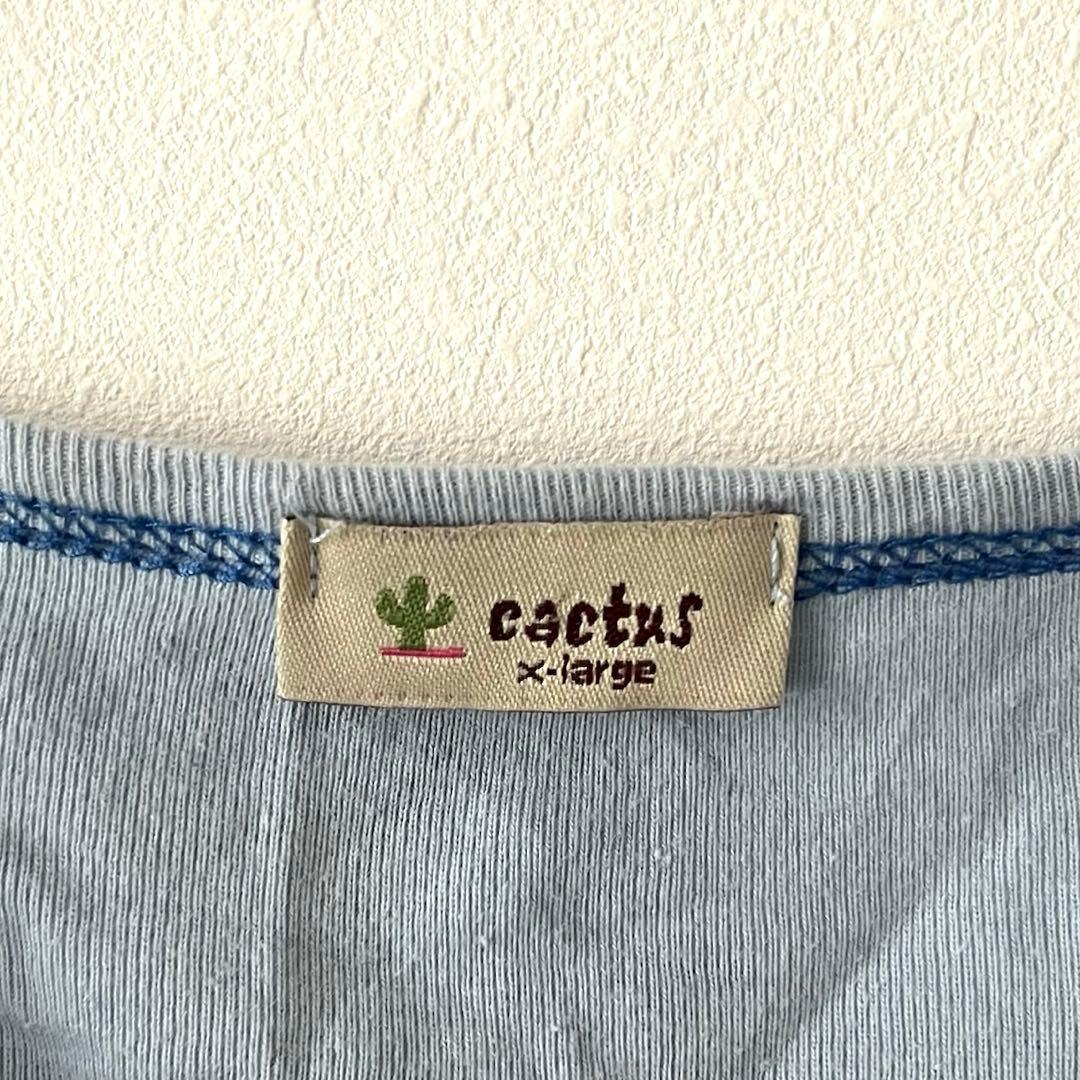 カクタス カットソー トップス ラウンドネック 花柄 XL 青 綿 USA製 — image 3