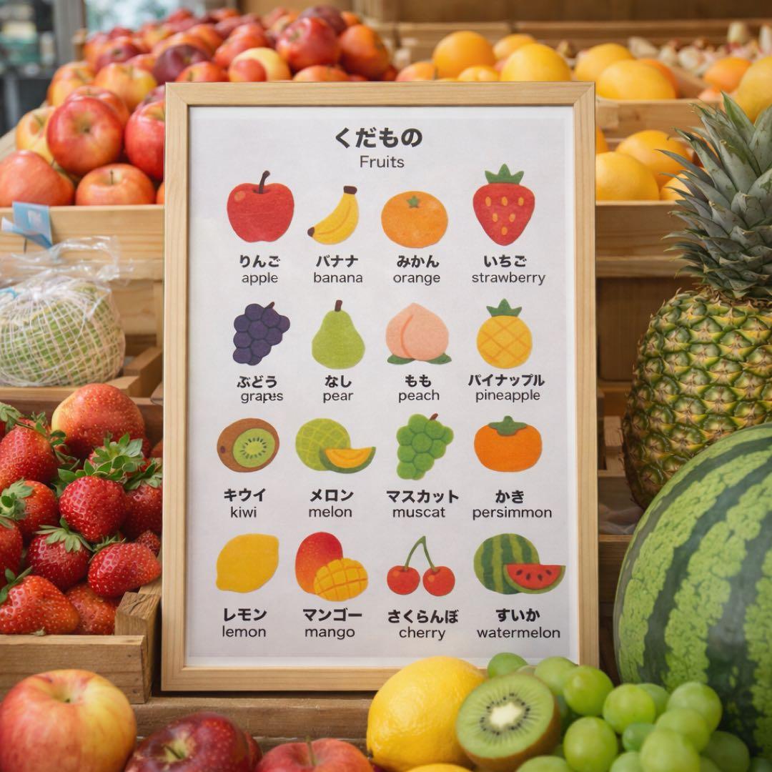 【A4+2L 2枚セット】果物　おうちで自然に覚える知育ポスター　日本語＋英語 — image 3