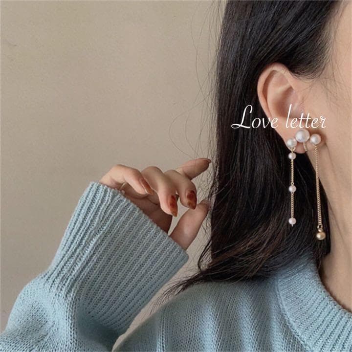 No.450 3連パールチェーンイヤリング 韓国 上品 高見え — image 2