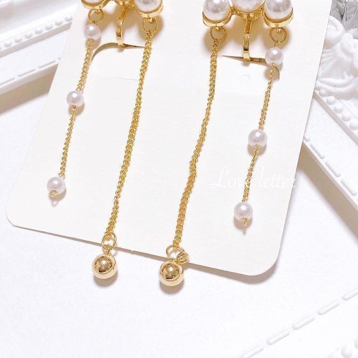 No.450 3連パールチェーンイヤリング 韓国 上品 高見え — image 4