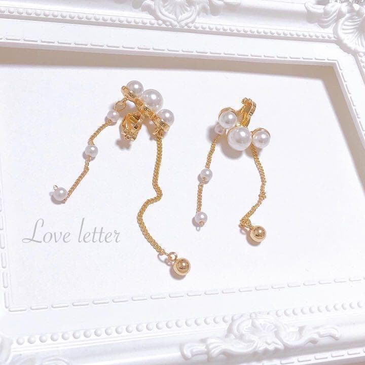 No.450 3連パールチェーンイヤリング 韓国 上品 高見え — image 5