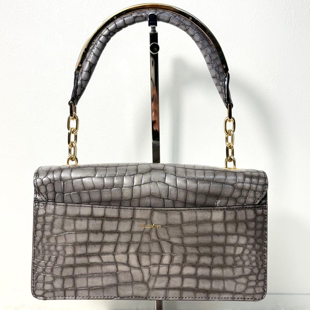 MAXMARA マックスマーラ ハンドバッグ クロコ型押し　グレー — image 2