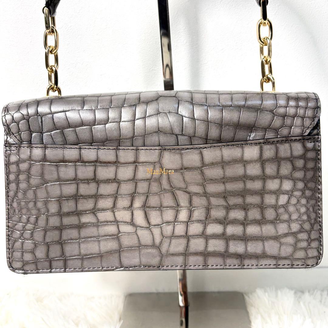 MAXMARA マックスマーラ ハンドバッグ クロコ型押し　グレー — image 3