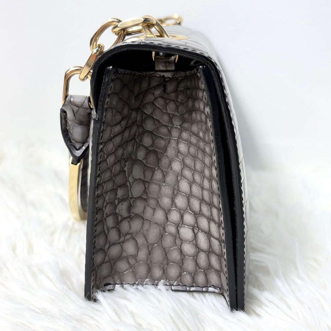 MAXMARA マックスマーラ ハンドバッグ クロコ型押し　グレー — image 4