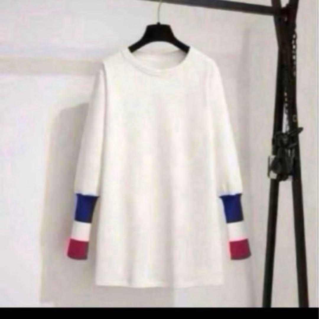 L 長袖tシャツ レディース白 ロンT カットソーゆったり大きいサイズ体型カバー — image 3