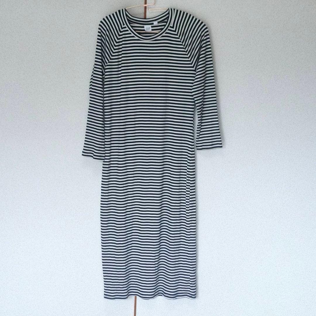 新品タグ付✨️GAP レーヨン混 リブ ボーダー ロングワンピース M 黒×白 — image 2