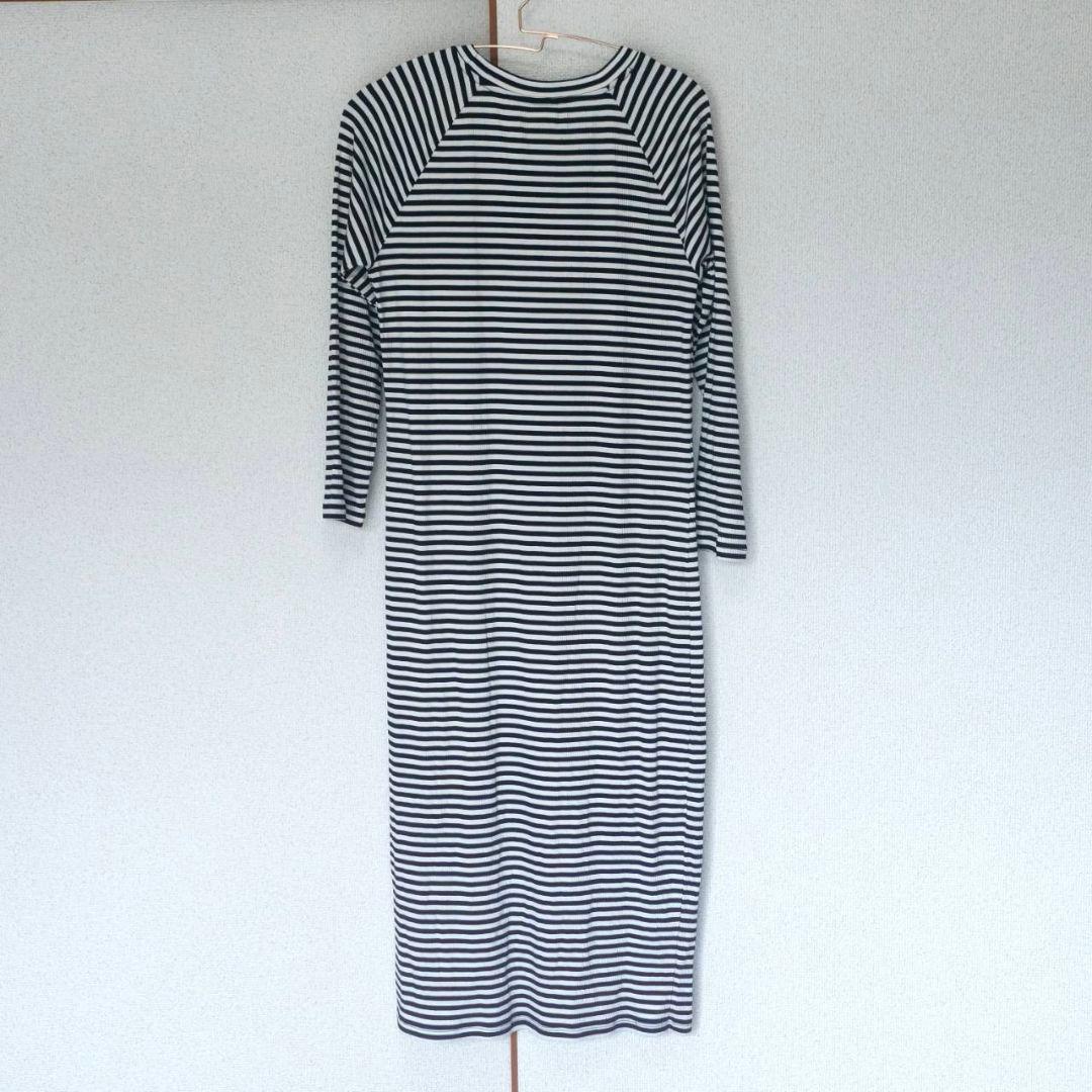 新品タグ付✨️GAP レーヨン混 リブ ボーダー ロングワンピース M 黒×白 — image 3