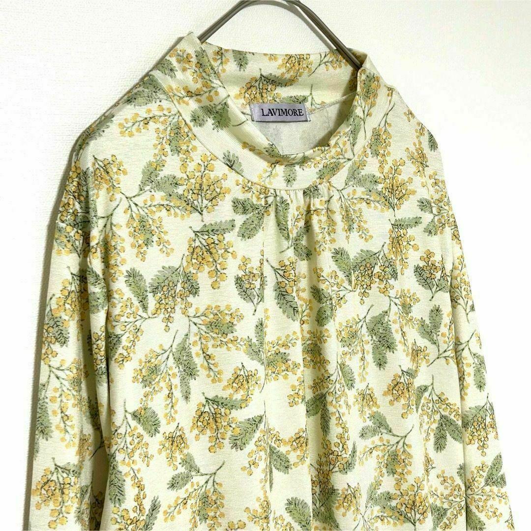 n0504【ラヴィモア】カットソー　長袖　総柄　スタンドネック　花柄　ストレッチ — image 3