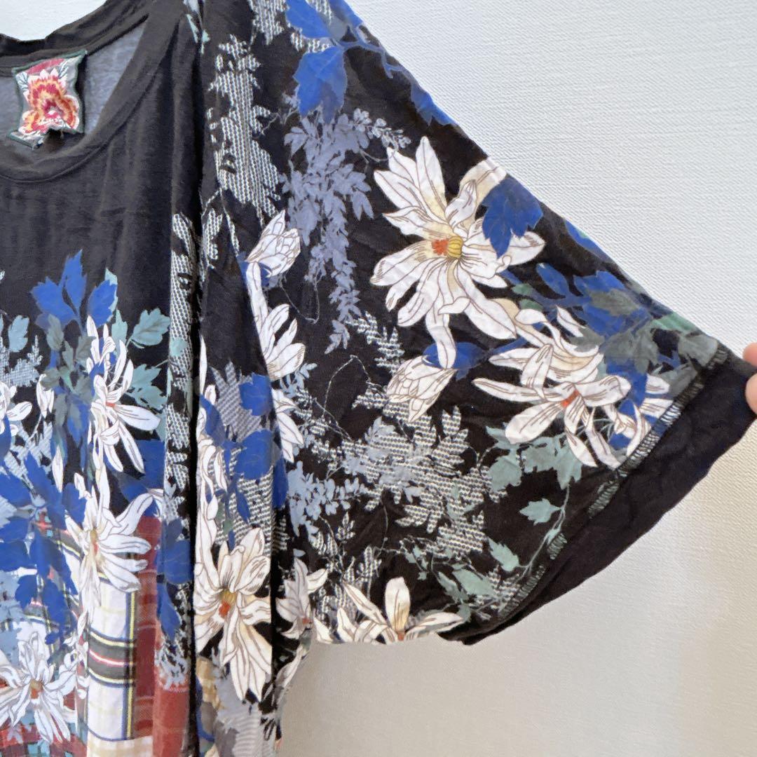 【美品】Johnny Was ジョニーワズ バンブー混 チュニック 花柄チェック — image 5