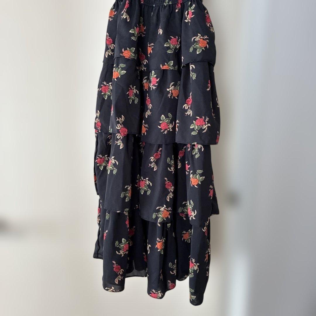 高円寺古着　花柄キャミロングワンピース 黒 — image 3
