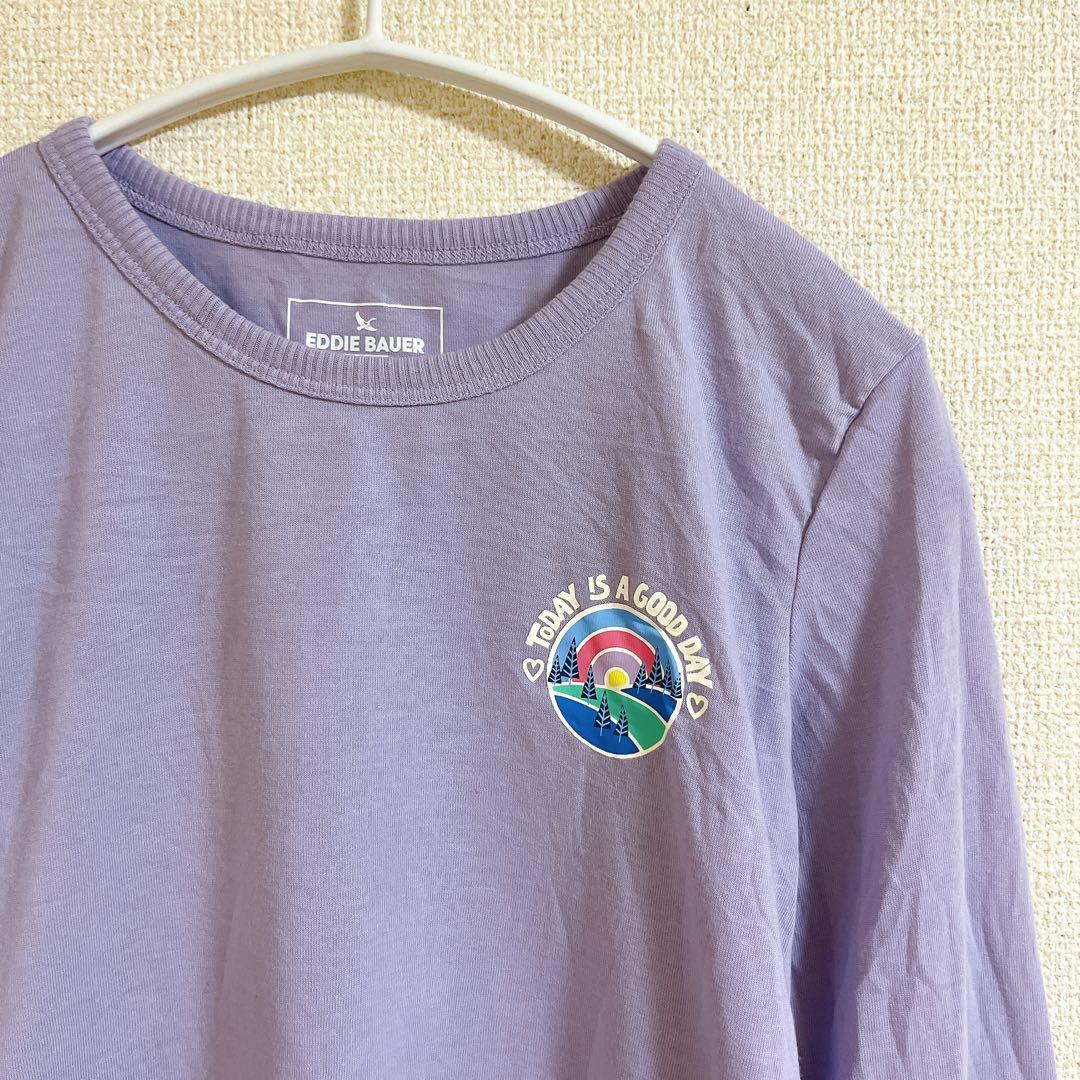 エディーバウアー ロンT クルーネック リブ袖 ロゴ刺繍調プリント L 紫 — image 3