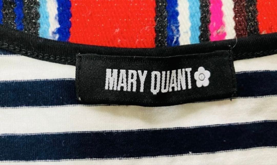 MARY QUANT 白黒ボーダー柄長袖 カットソー デイジーロゴ　M程度の古着 — image 4