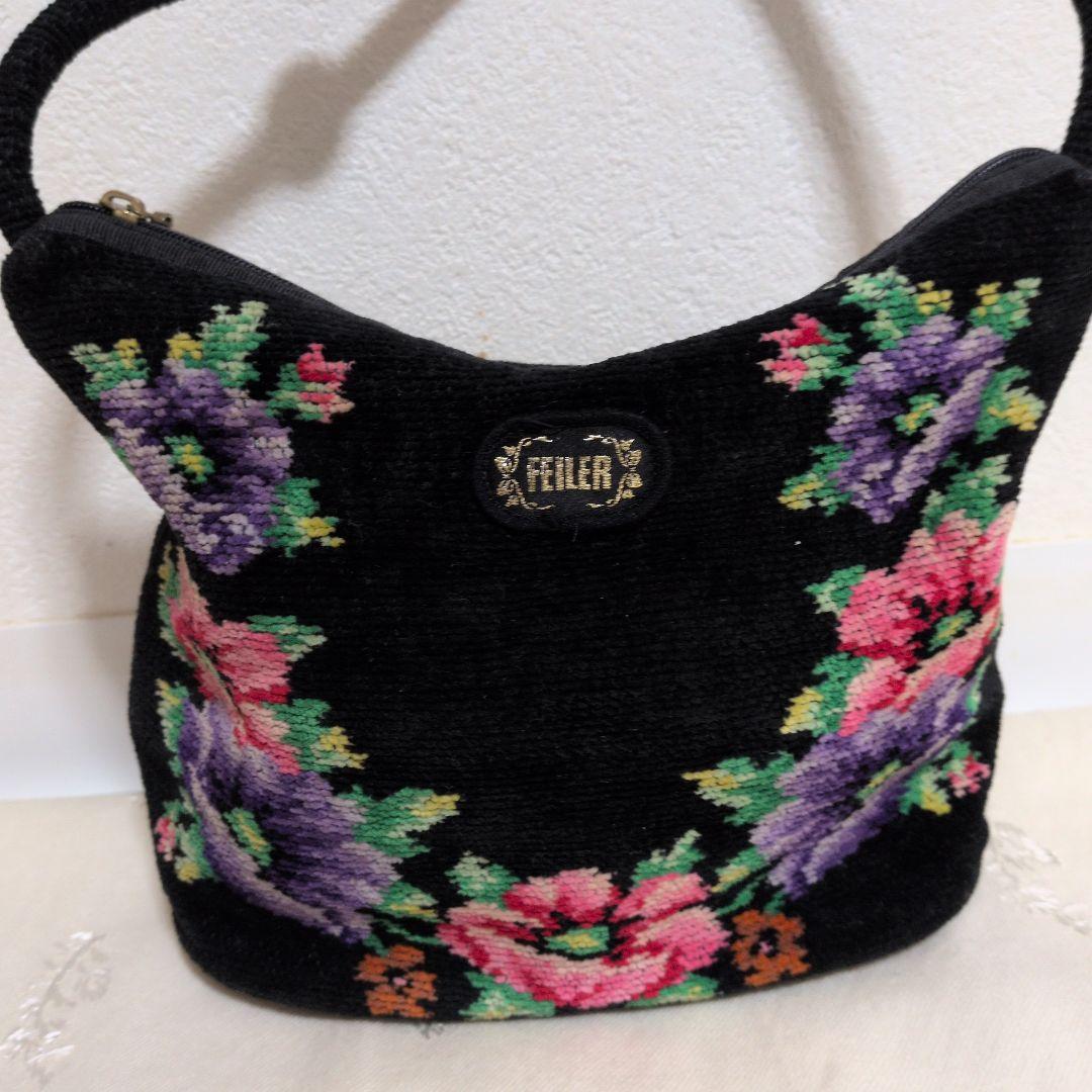 FEILER フェイラー ハンドバッグ　ブラック 花柄 — image 2