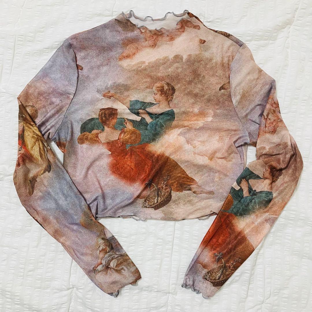 アートプリント シアー長袖トップス クロップド丈 — image 5