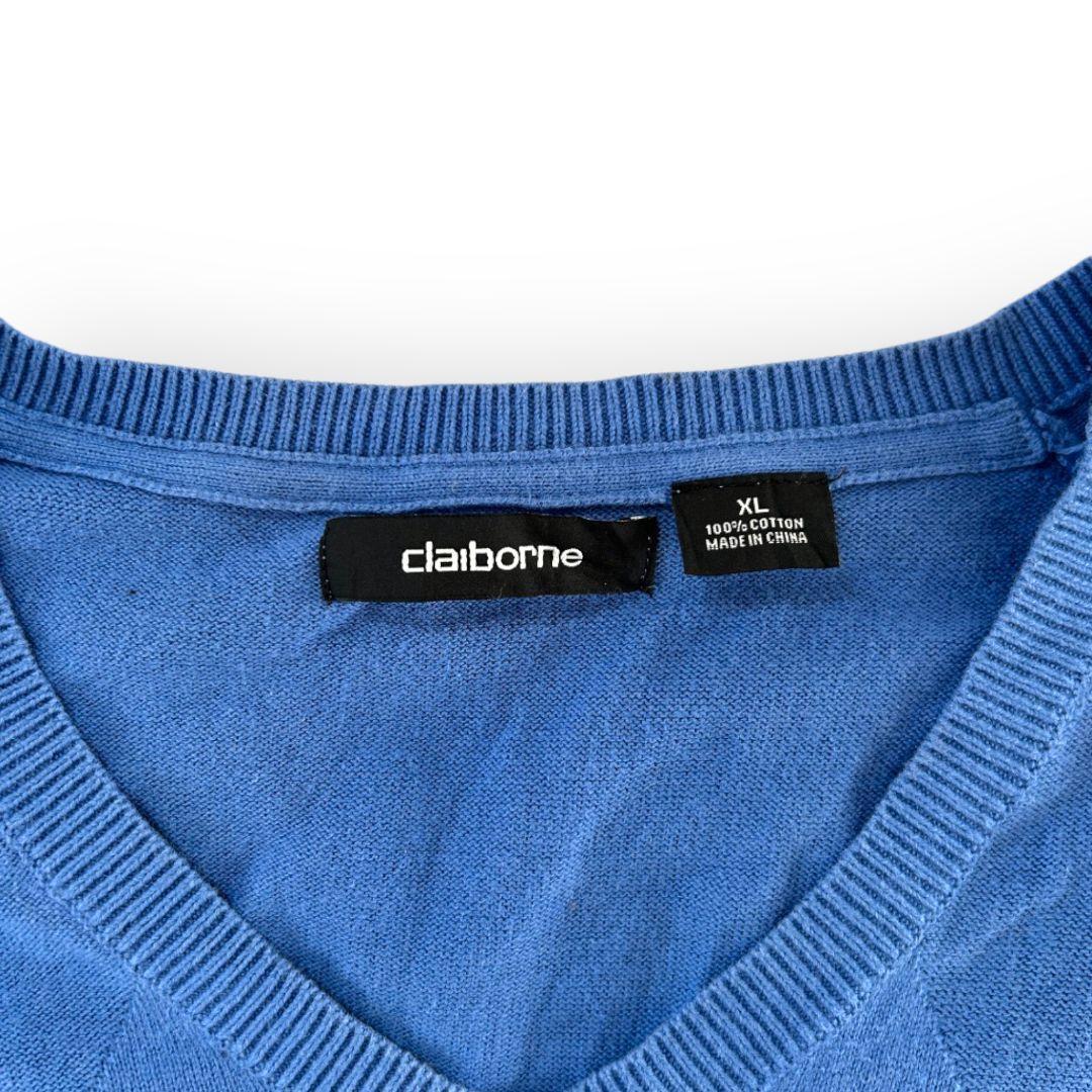 claiborne Vネック ニットベスト コットン 青 XL 【F218】 — image 3