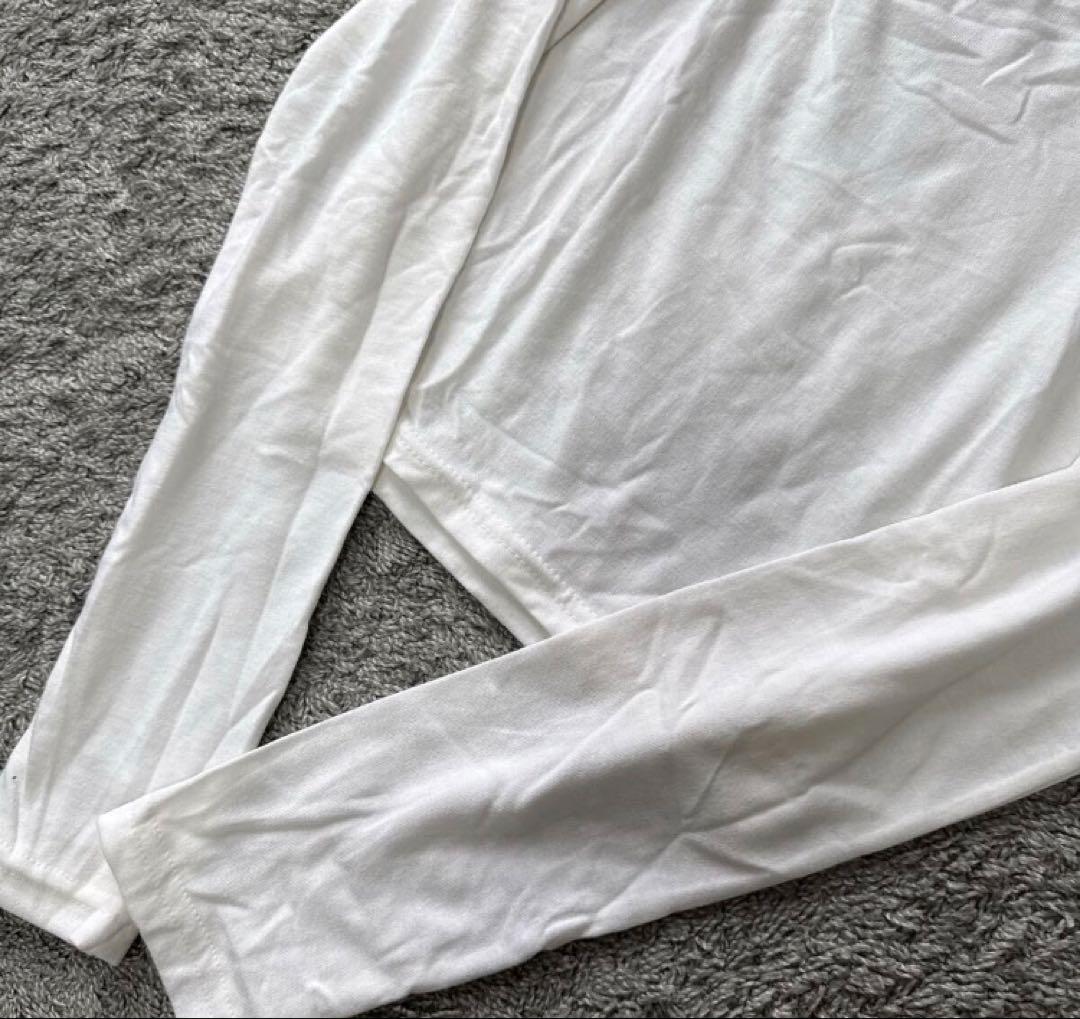 ホルターリボン短丈コンパクト長袖ストレッチTシャツオフ白S 新品 — image 3