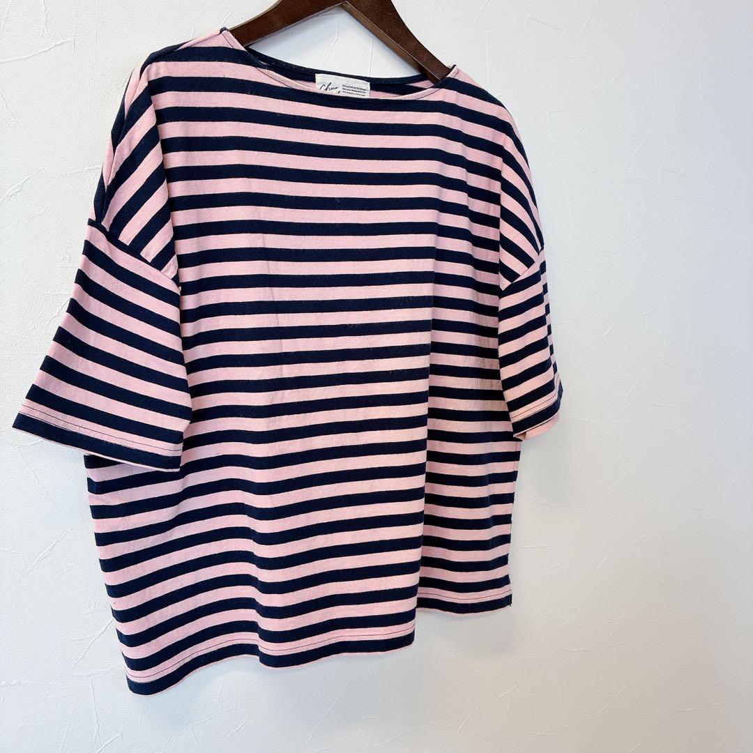 チャコ クローゼット　Tシャツ ボーダー　半袖　ピンク ネイビー　綿100% — image 2