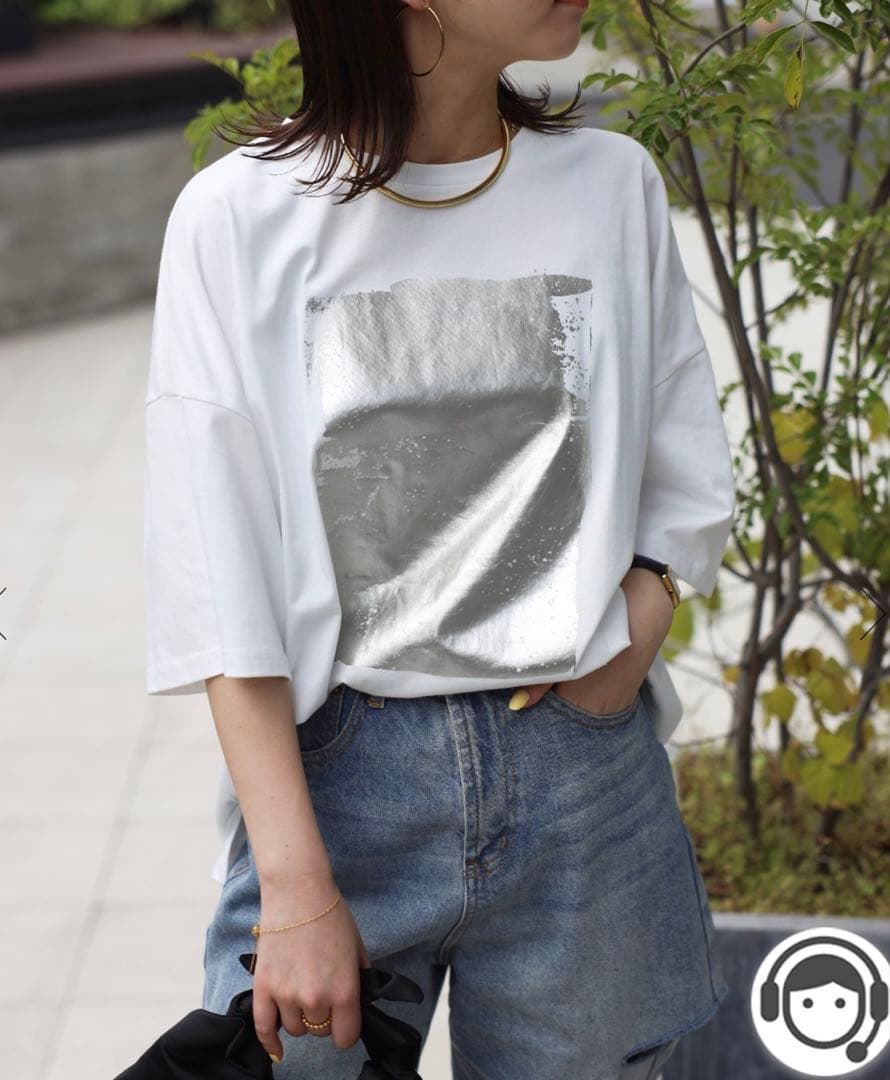 【新品】 箔プリントビッグシルエットTシャツ オフホワイト — image 2