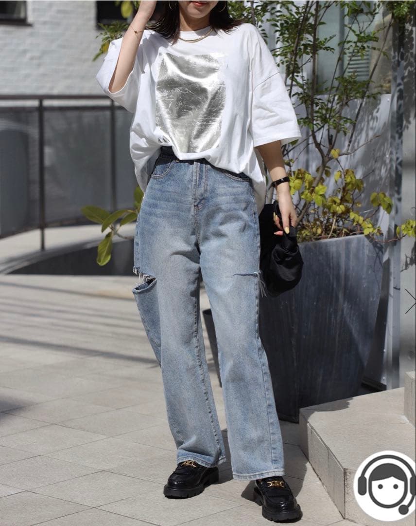 【新品】 箔プリントビッグシルエットTシャツ オフホワイト — image 3
