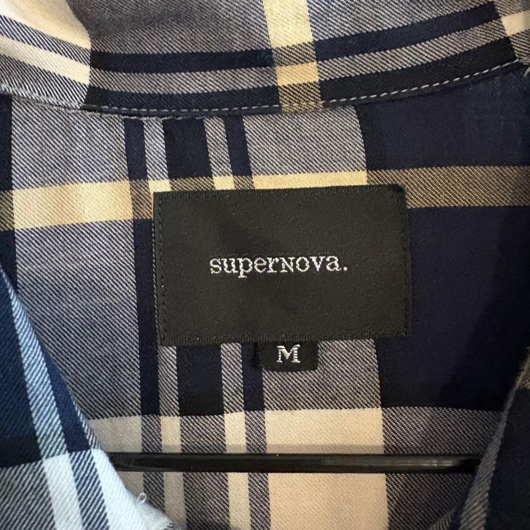 supernova. 半袖シャツ M ネイビー・ホワイト・イエローのチェック柄 — image 3