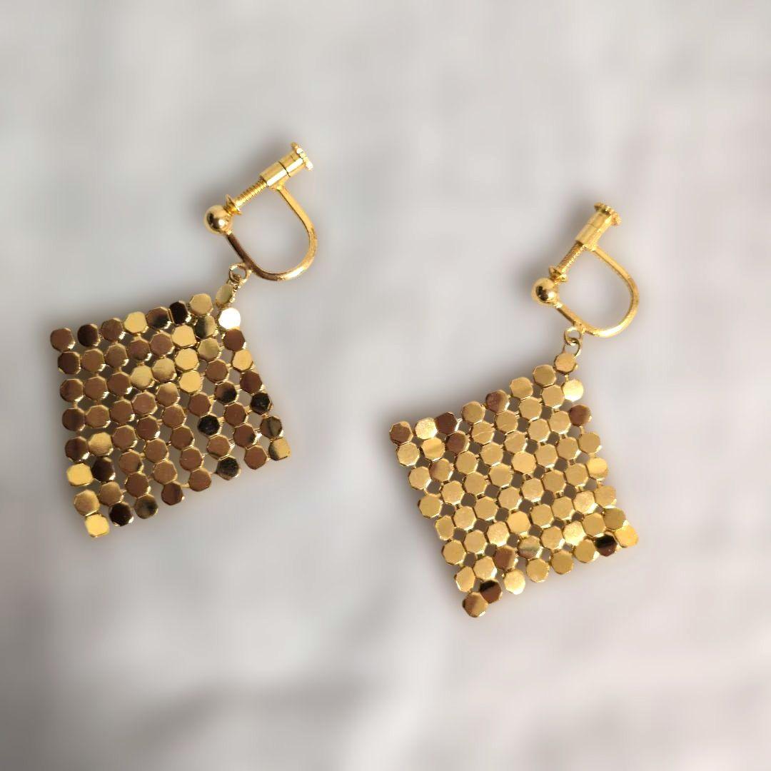 美品⚫ヴィンテージ⚫レア⚫ゴールド メッシュ 　イヤリング　 揺れる — image 2