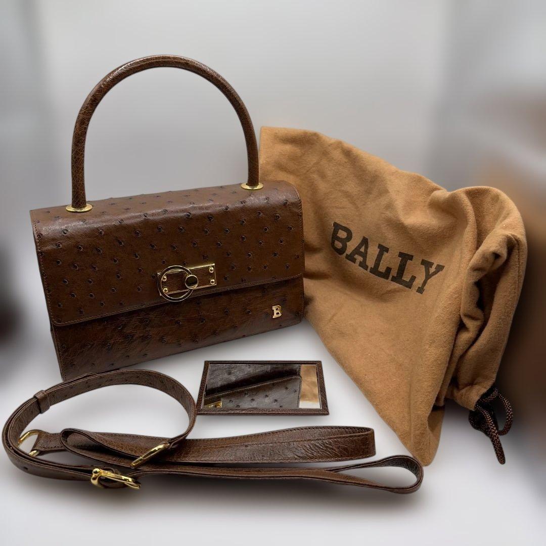 【美品】BALLY バリー オーストリッチ 2wayバッグ ブラウン 金具 — image 2