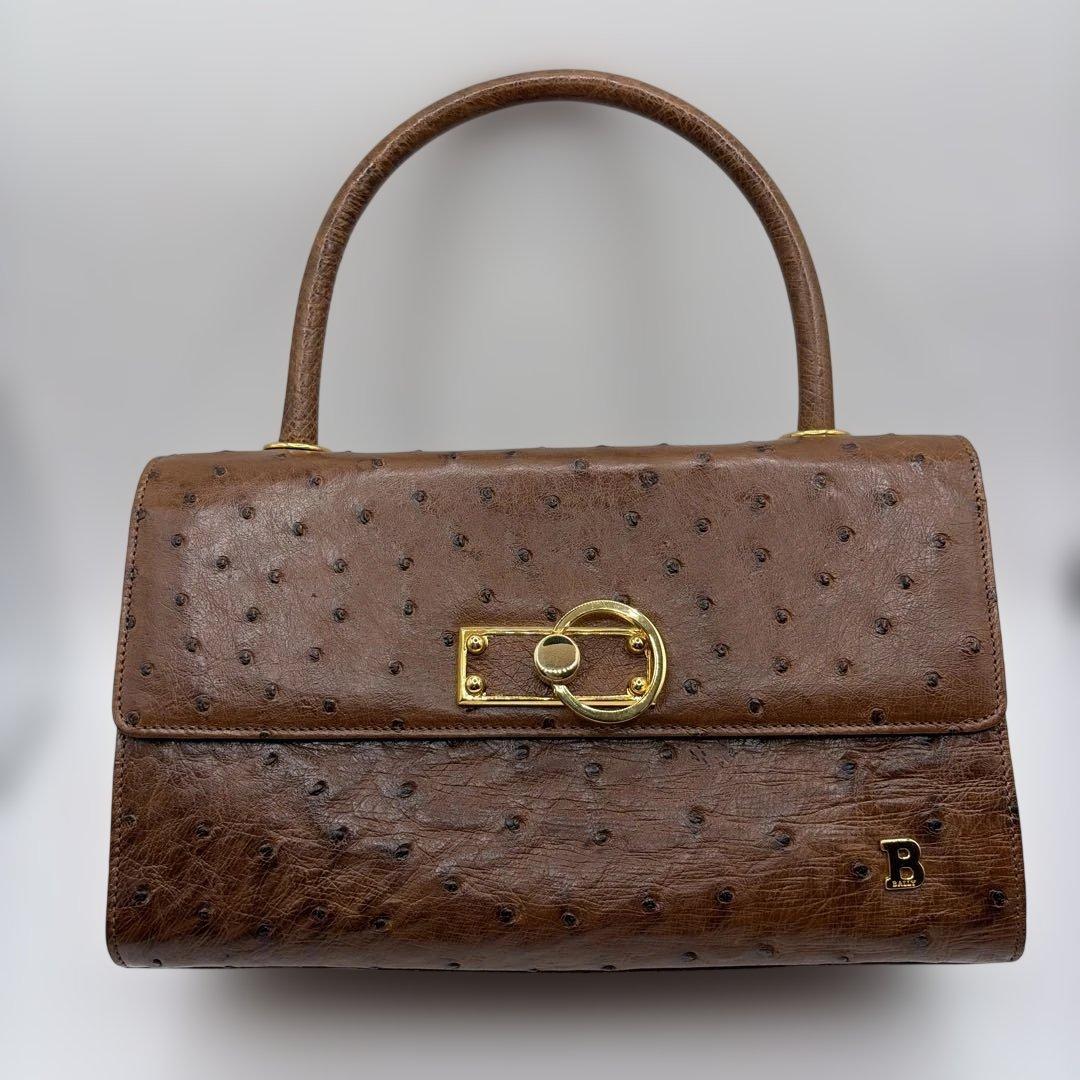 【美品】BALLY バリー オーストリッチ 2wayバッグ ブラウン 金具 — image 3
