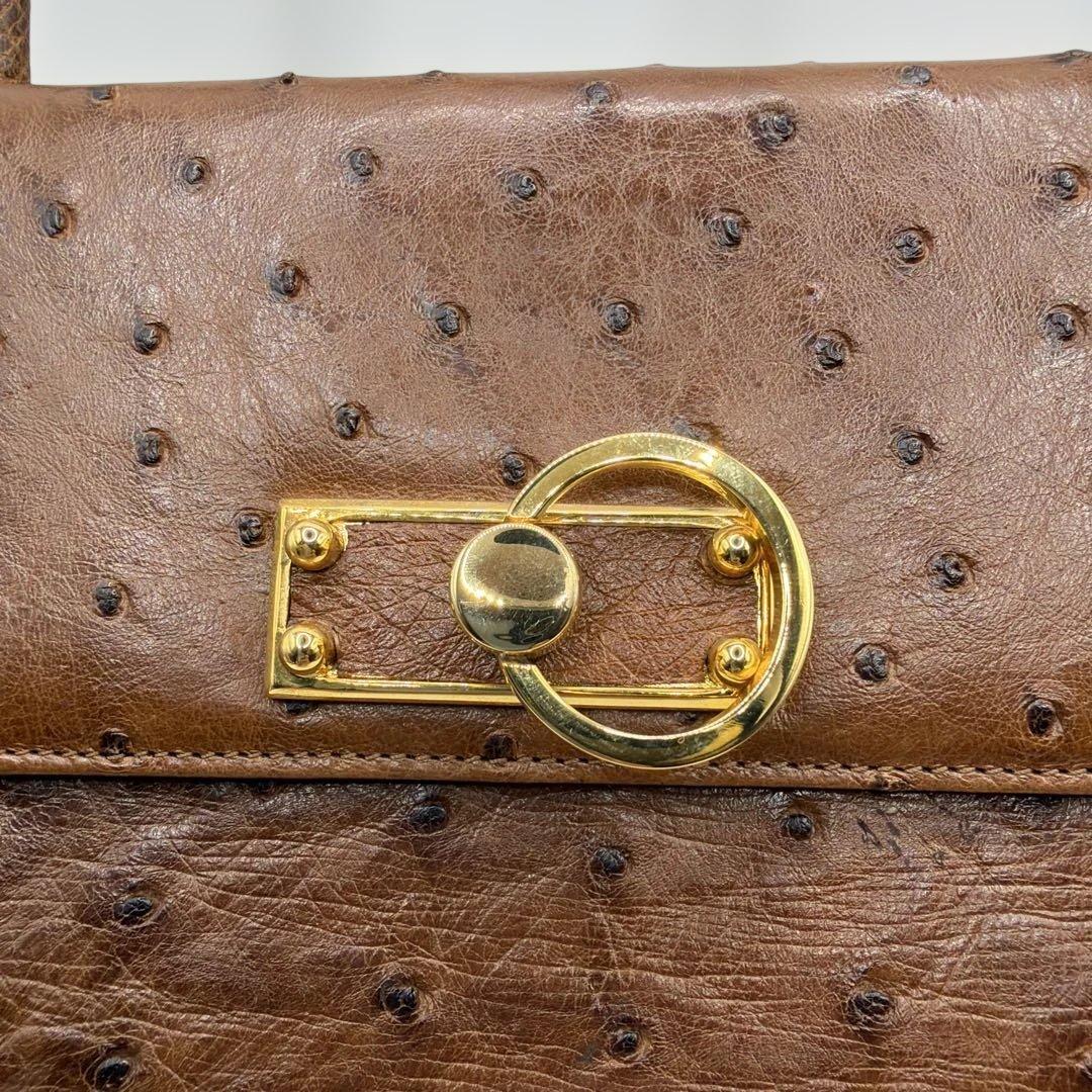 【美品】BALLY バリー オーストリッチ 2wayバッグ ブラウン 金具 — image 5