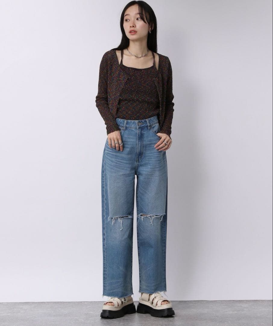 ジーナシス　JEANASIS 7Gノットヤーンショートカーディガンカットソーラメ — image 4