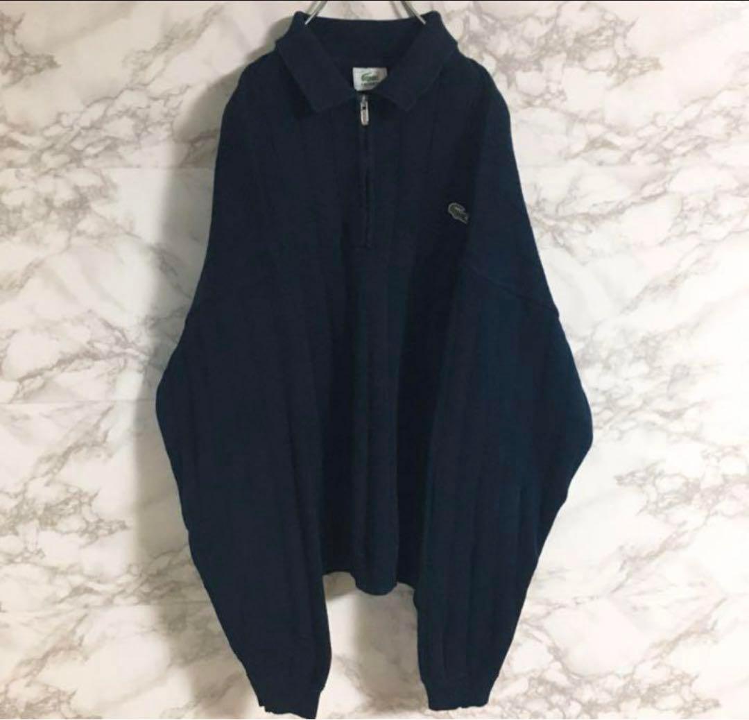 ハーフジップニットラコステ ワンポイント ロゴ ネイビー XL コットンニット — image 2
