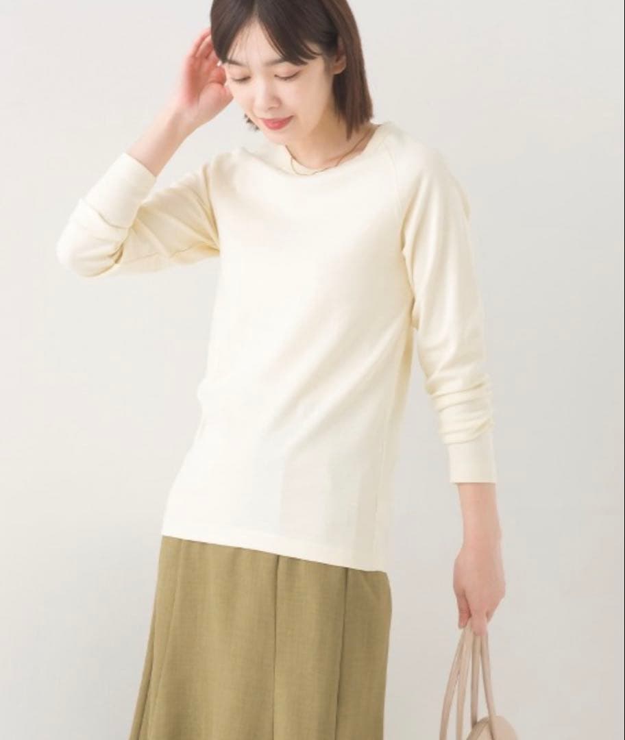 オムネス　ユニセックス ストレッチジャガード クルーネック長袖Tシャツ　エクリュ — image 3