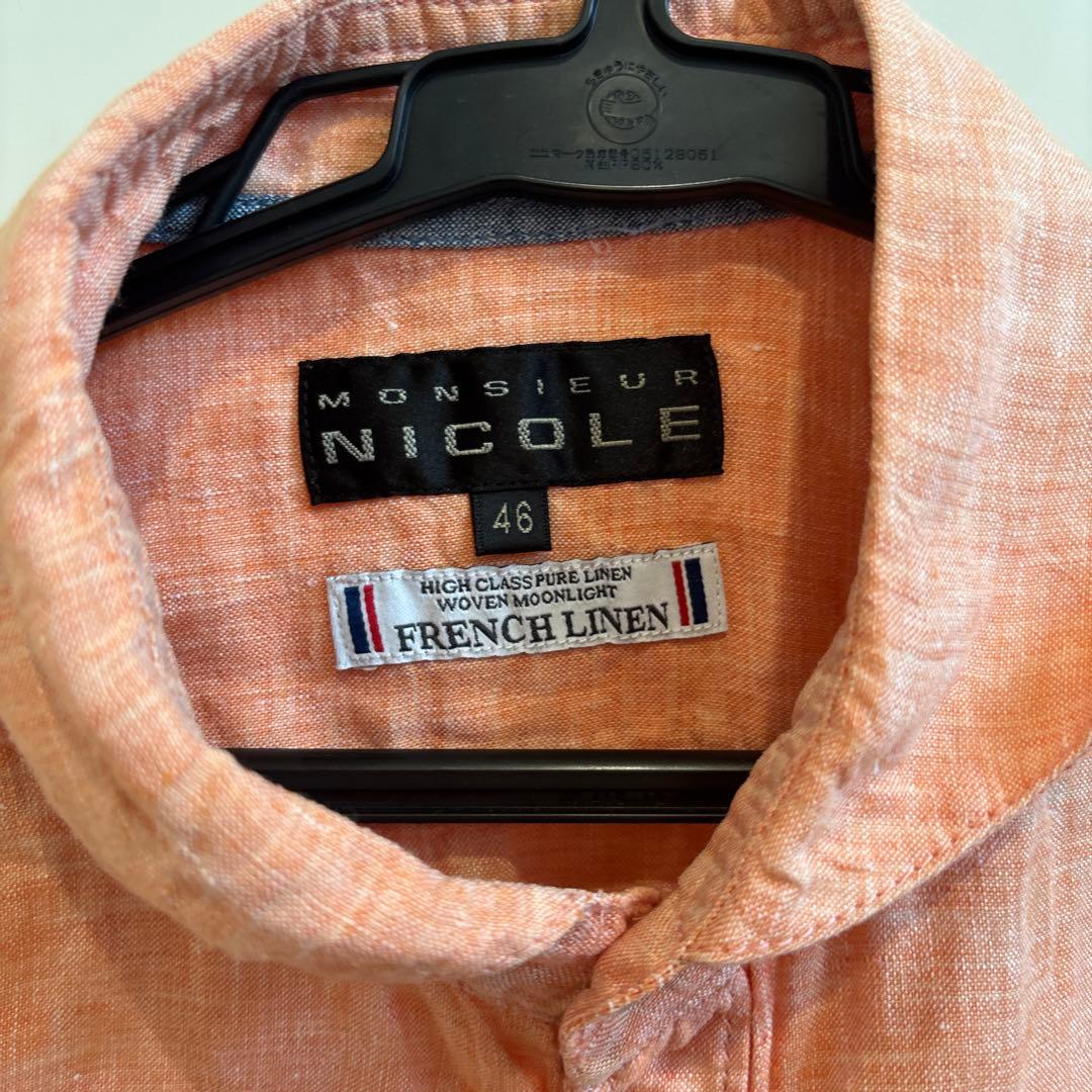 NICOLE ニコル　46 メンズ　シャツ　美品　麻　リネン　コーラルピンク — image 2