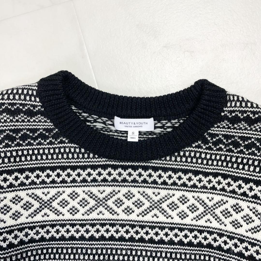 BEAUTY&YOUTH ノルディック柄ウールニット 黒 サイズS*PD1226 — image 5