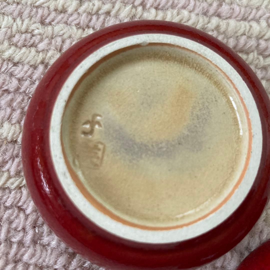 赤釉 菊花文 香合 茶道具 — image 4