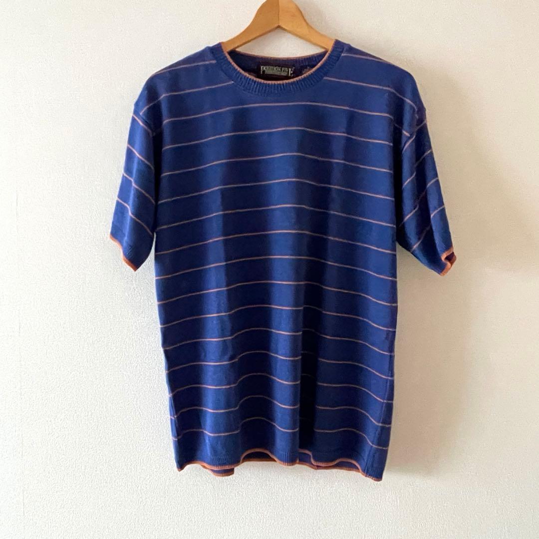 ブルー×オレンジ　サマーニット　半袖　古着 — image 2