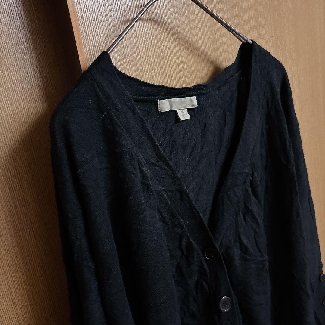 oneA【M】ブラック カーディガン 七分袖 ドルマン風 ゆったりシルエット — image 5