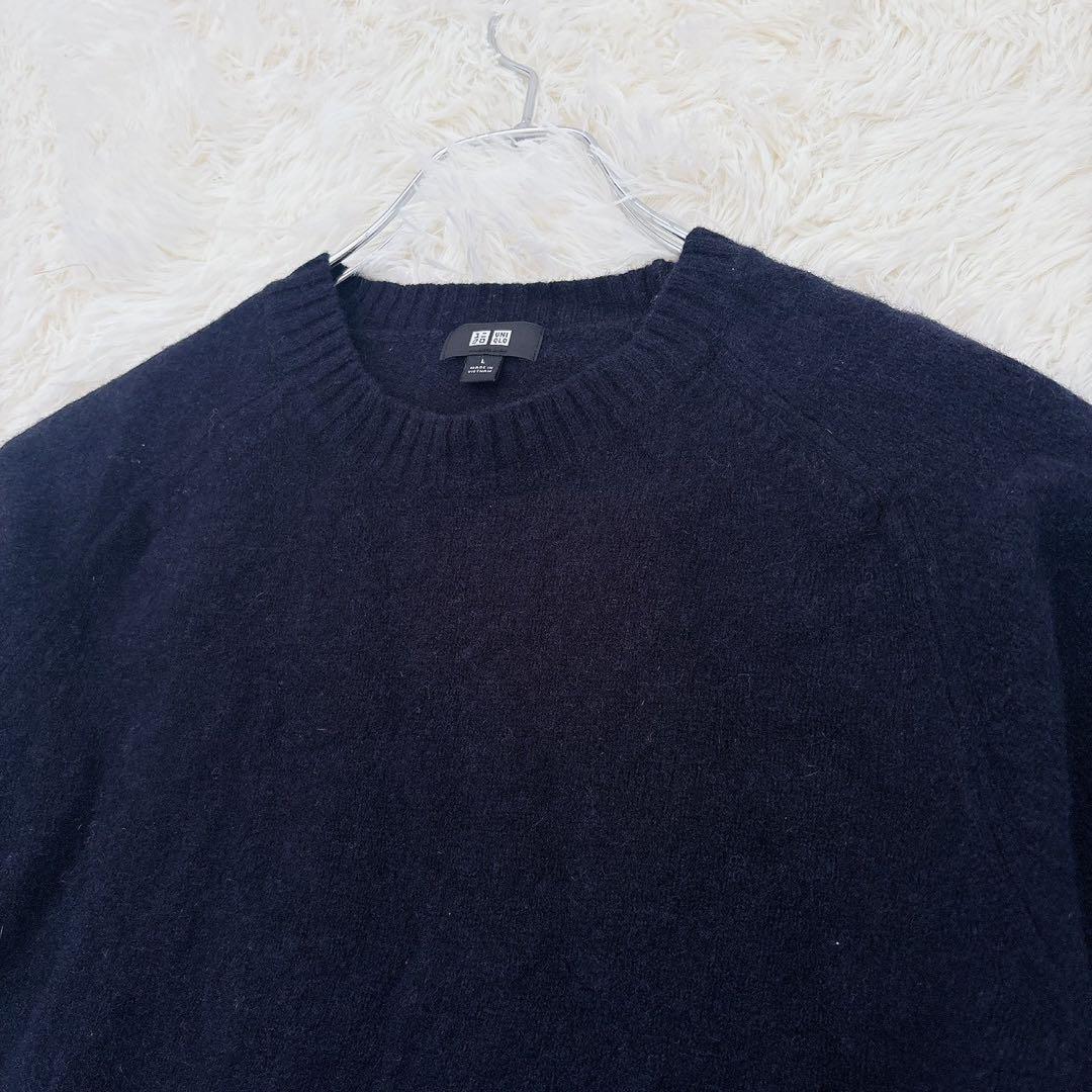ユニクロ クルーネック長袖ニット セーター L ダークネイビー 人気定番 上品 — image 3