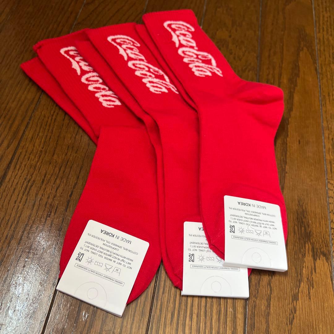 韓国靴下☆レディースソックス☆フリーサイズ☆Coca-Colaロゴ☆赤3足セット — image 2