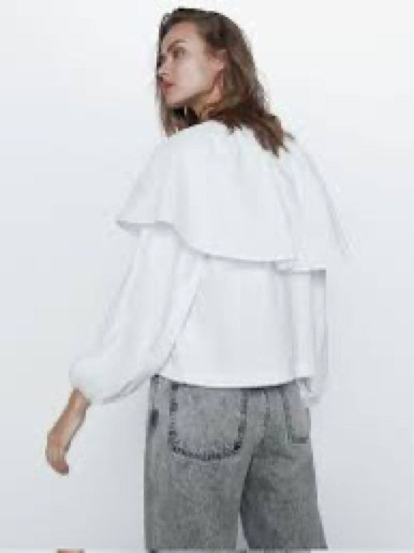 ZARA コントラストポプリントップス　ホワイト　S — image 2