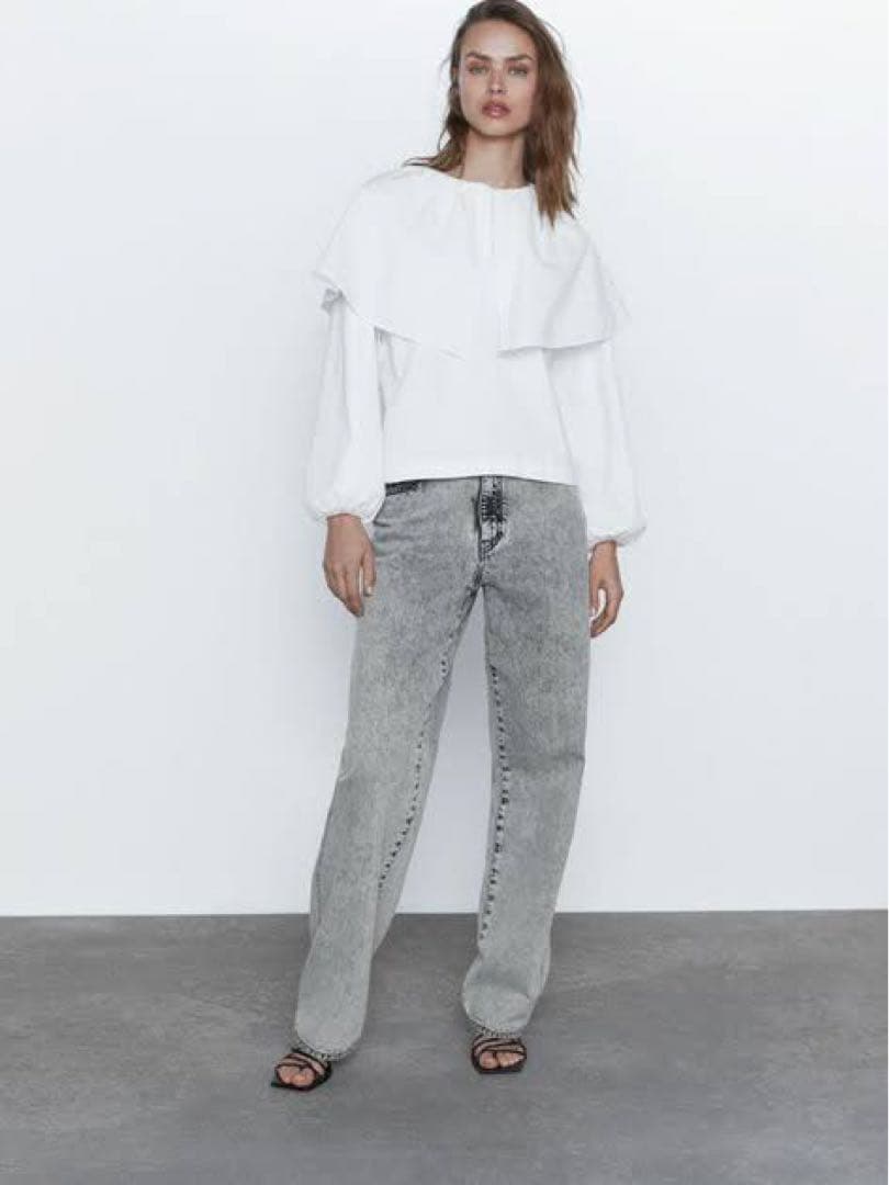 ZARA コントラストポプリントップス　ホワイト　S — image 3