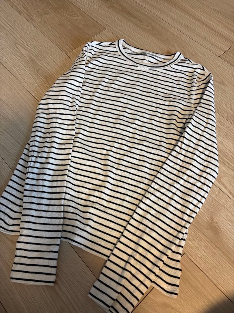 UNFILO コットンカシミヤクルーネックカットソー ボーダー S — image 2
