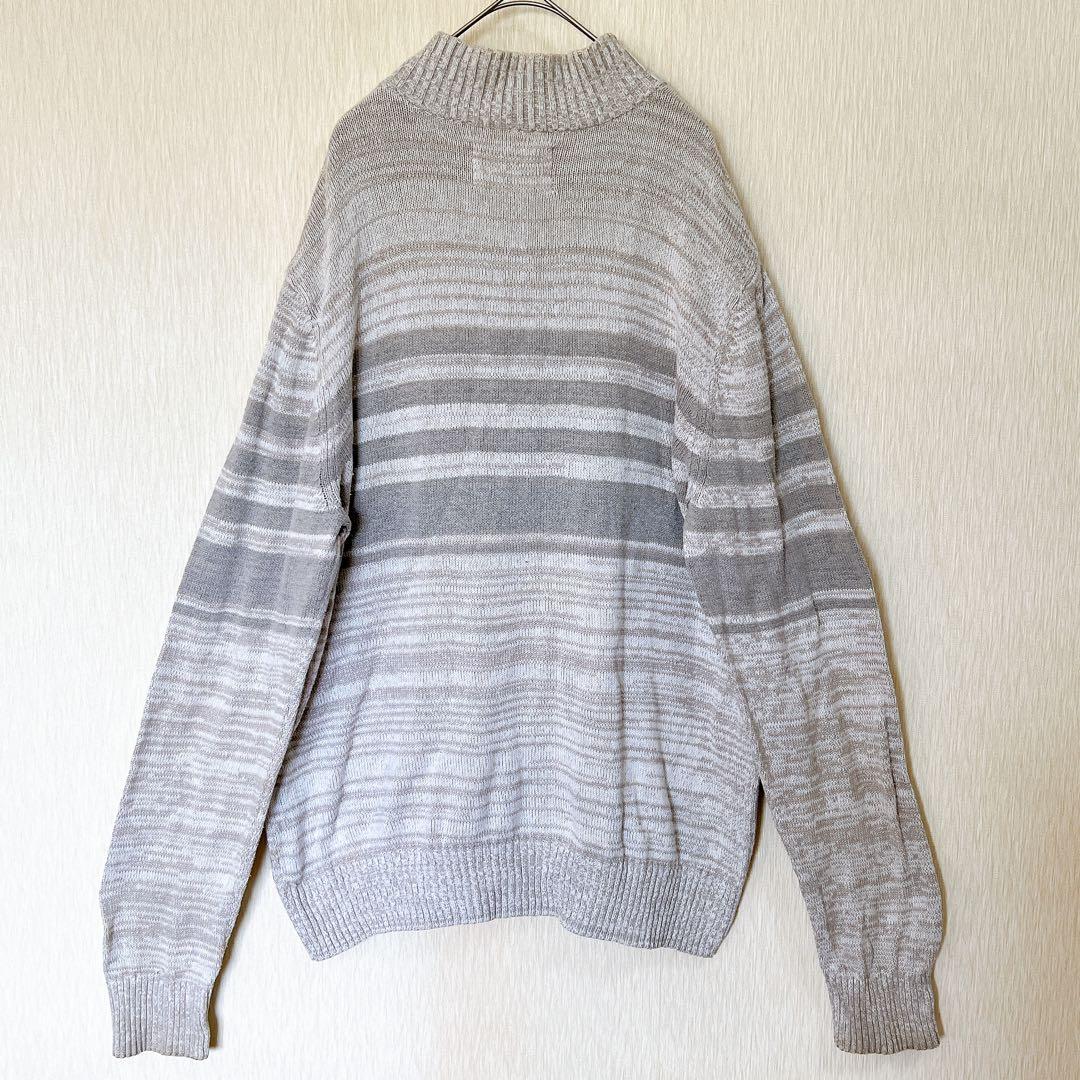 ☘️ アーバンパイプライン ニット ハーフジップ ボーダー XL 灰 綿混 — image 3