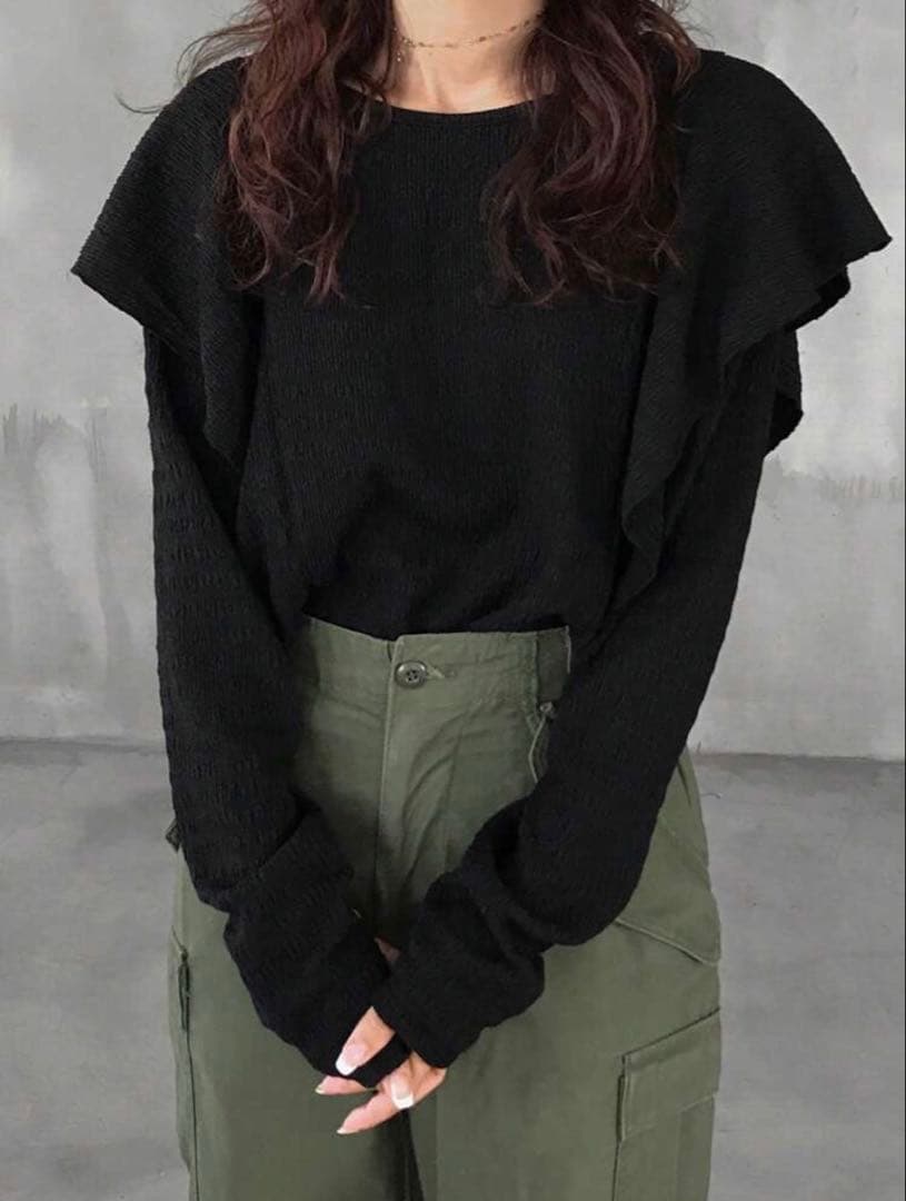 【FRIFUL】カジュアルプレーンフリルヘムTシャツ長袖 — image 2