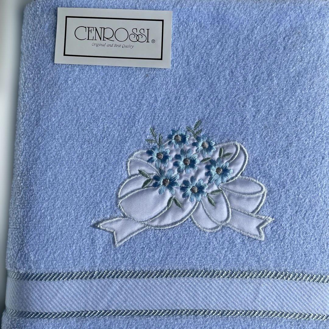 未使用 CENROSSI バスタオル・フェイス タオル花柄刺繍 ブルー ホワイト — image 2