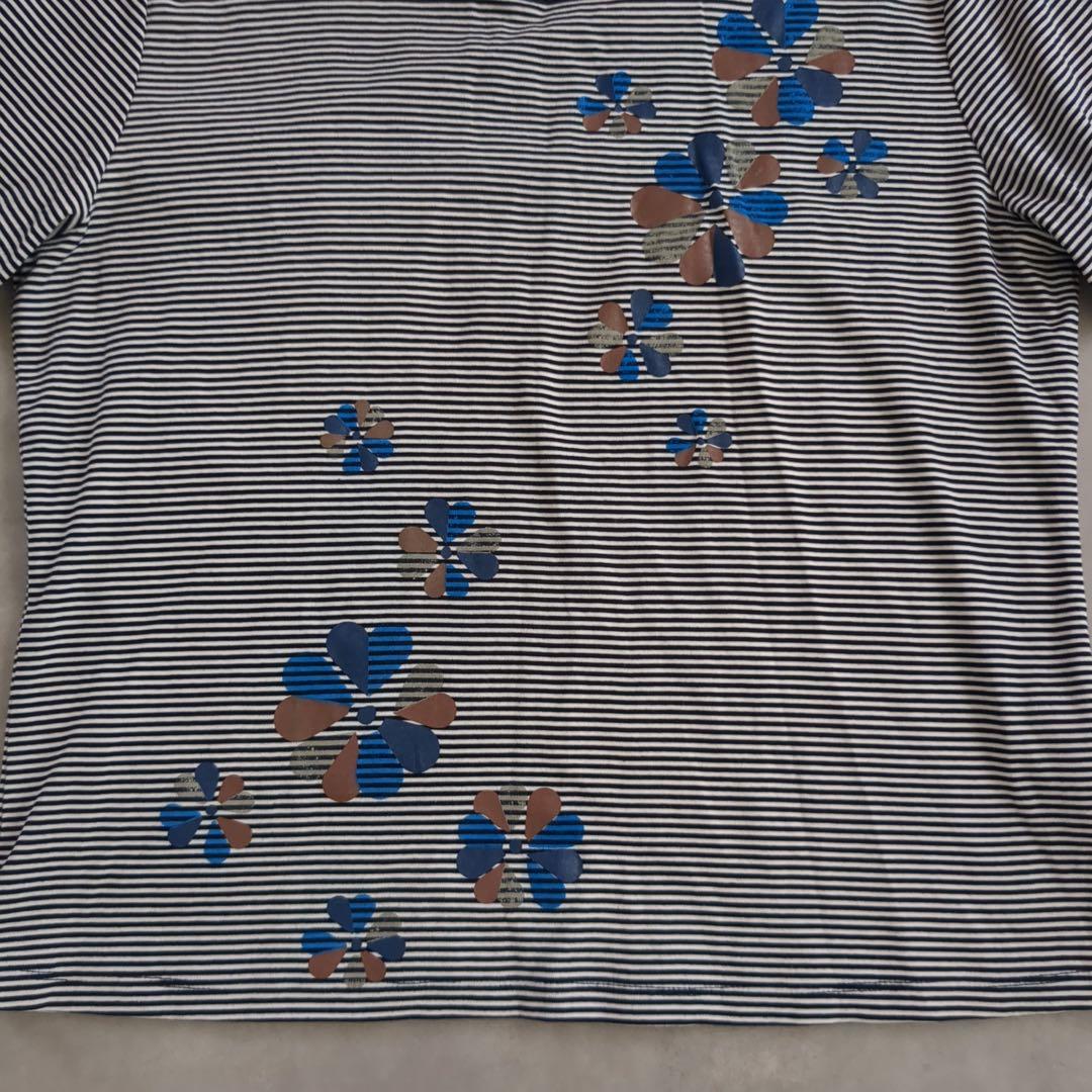 ピエールカルダン ボーダー花柄半袖Tシャツ【L】ネイビー日本製 コットンブレンド — image 4