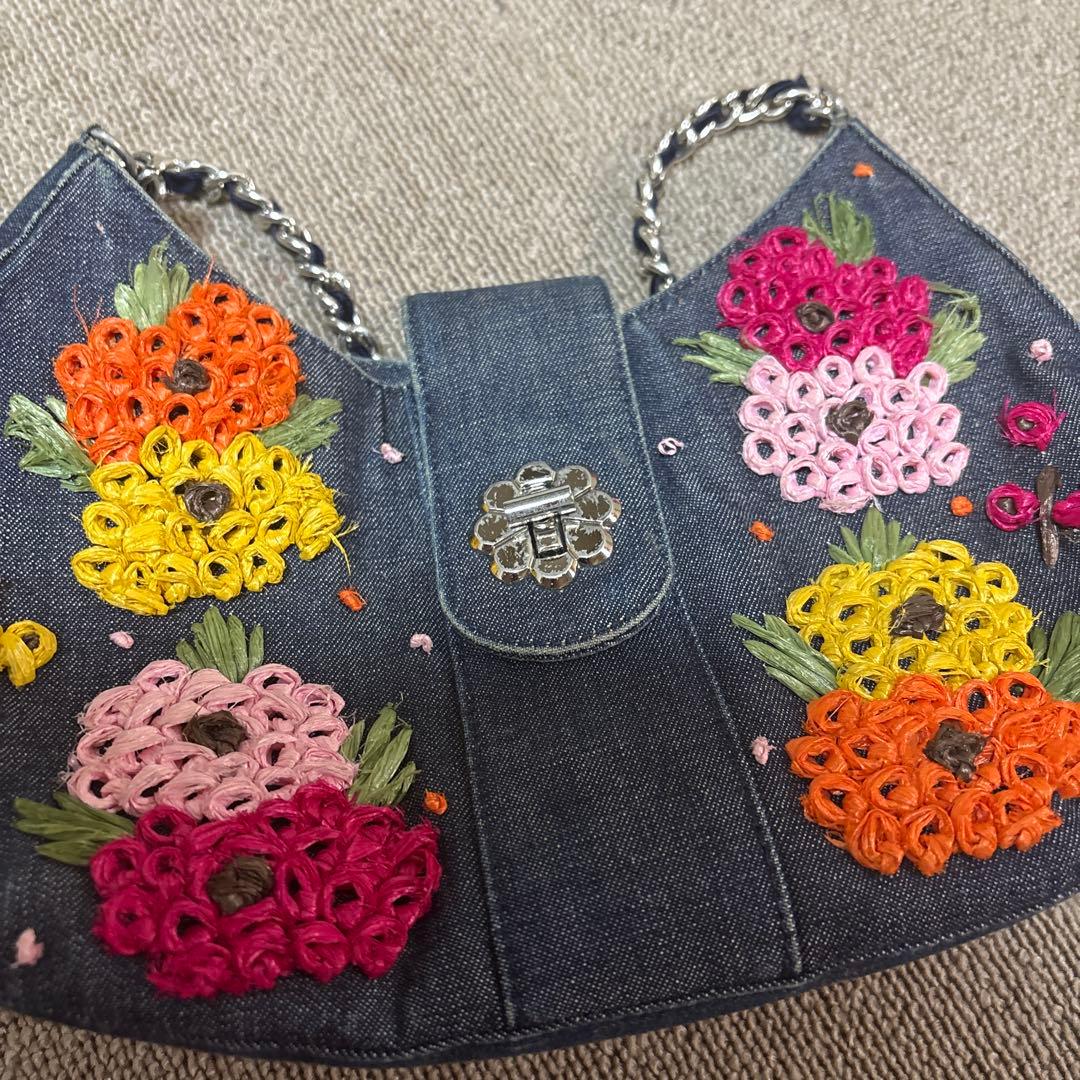 ANNA SUI デニム ハンドバッグ 花柄刺繍 — image 5