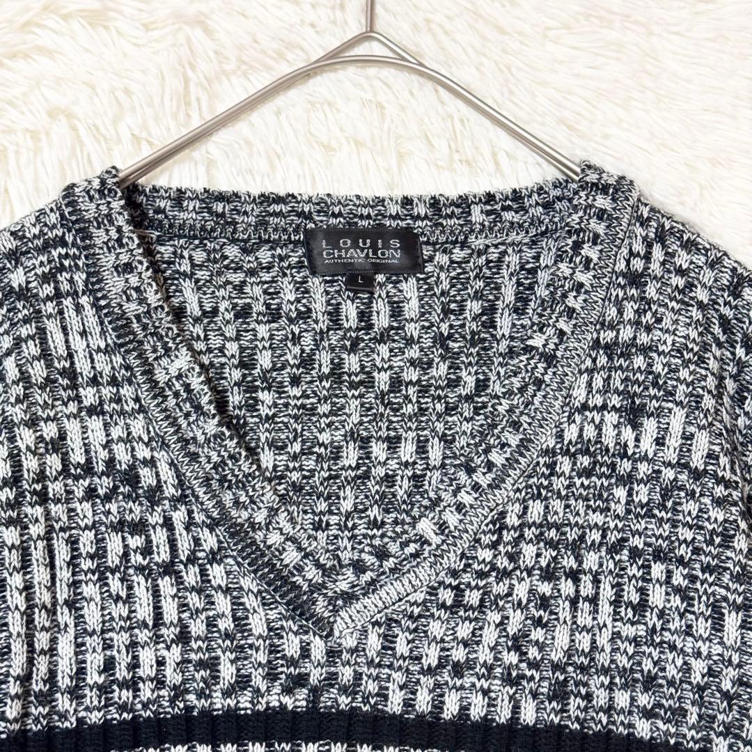 LOUIS CHAVILON 長袖ニット Vネック セーター L ボーダー — image 2