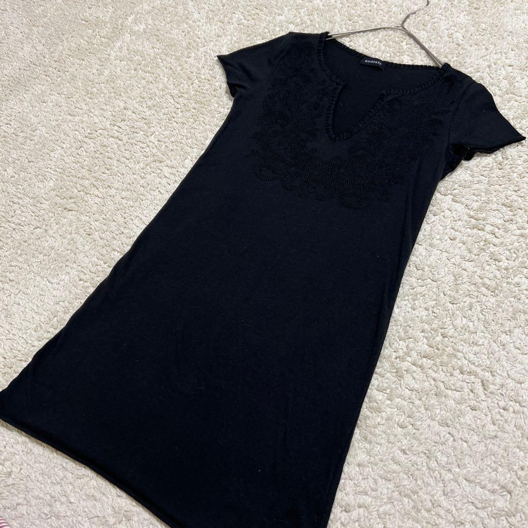 【エゴイスト】EGOIST 刺繍入りチュニック 半袖　ブラック　黒 — image 2