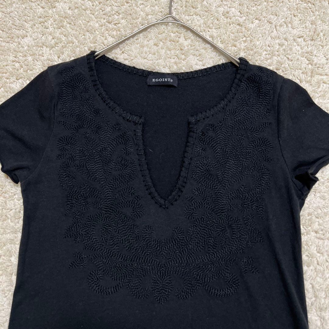 【エゴイスト】EGOIST 刺繍入りチュニック 半袖　ブラック　黒 — image 3