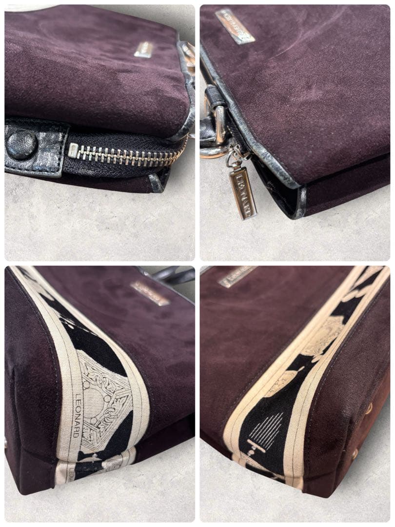 【LEONARD】レオナール スエード×スカーフ柄 ハンドバッグ ボルドー — image 5